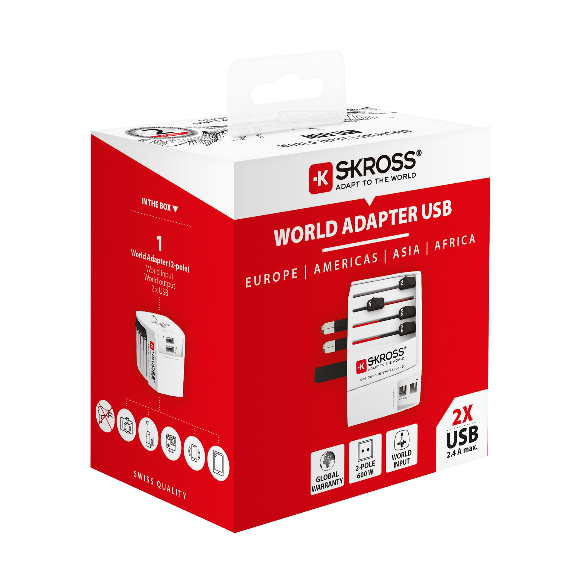 Skross 2-Pole MUV USB 2xA Travel Adapter Packaging