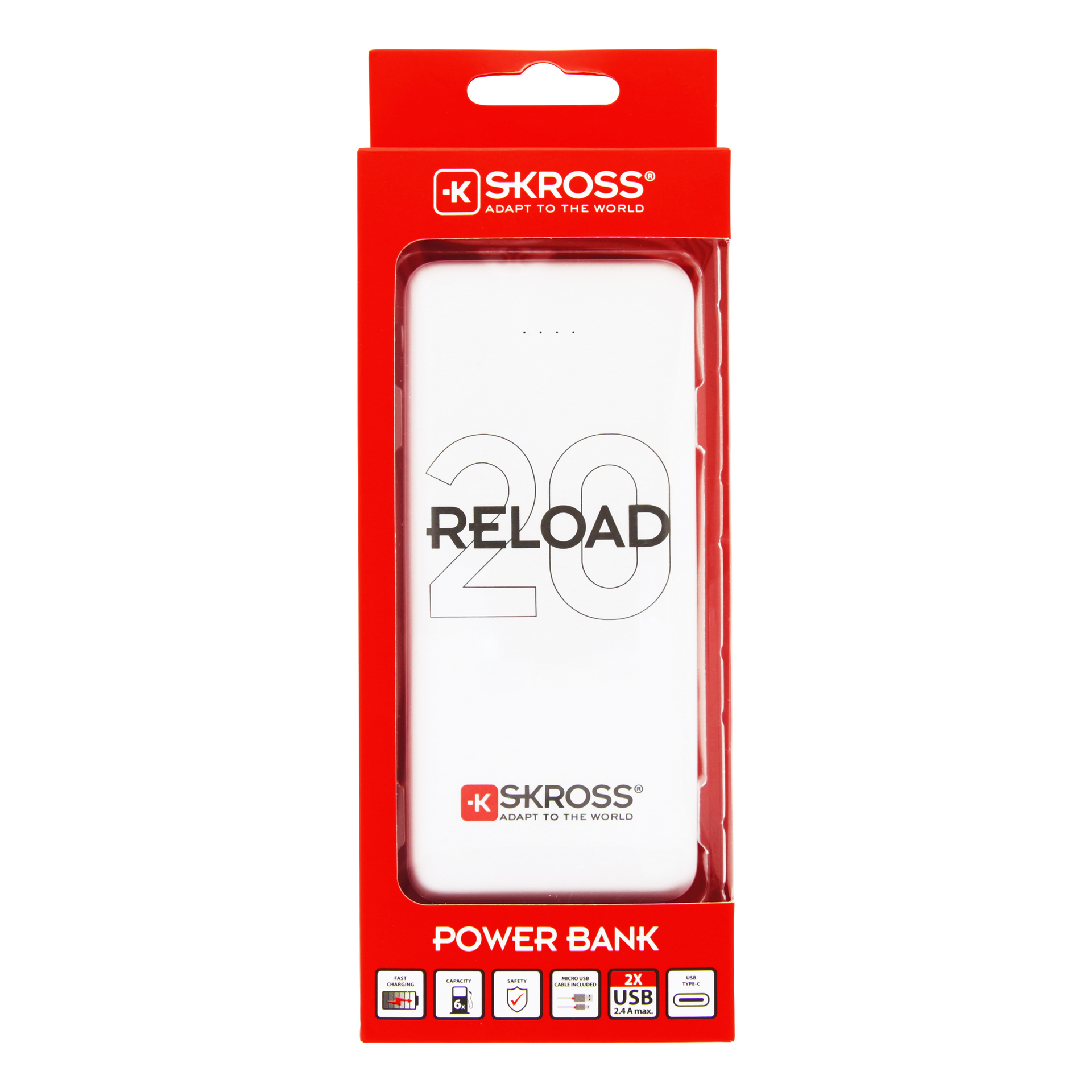 Skross 20,000 mAh Power Bank. Skross Reload 20 Packaging