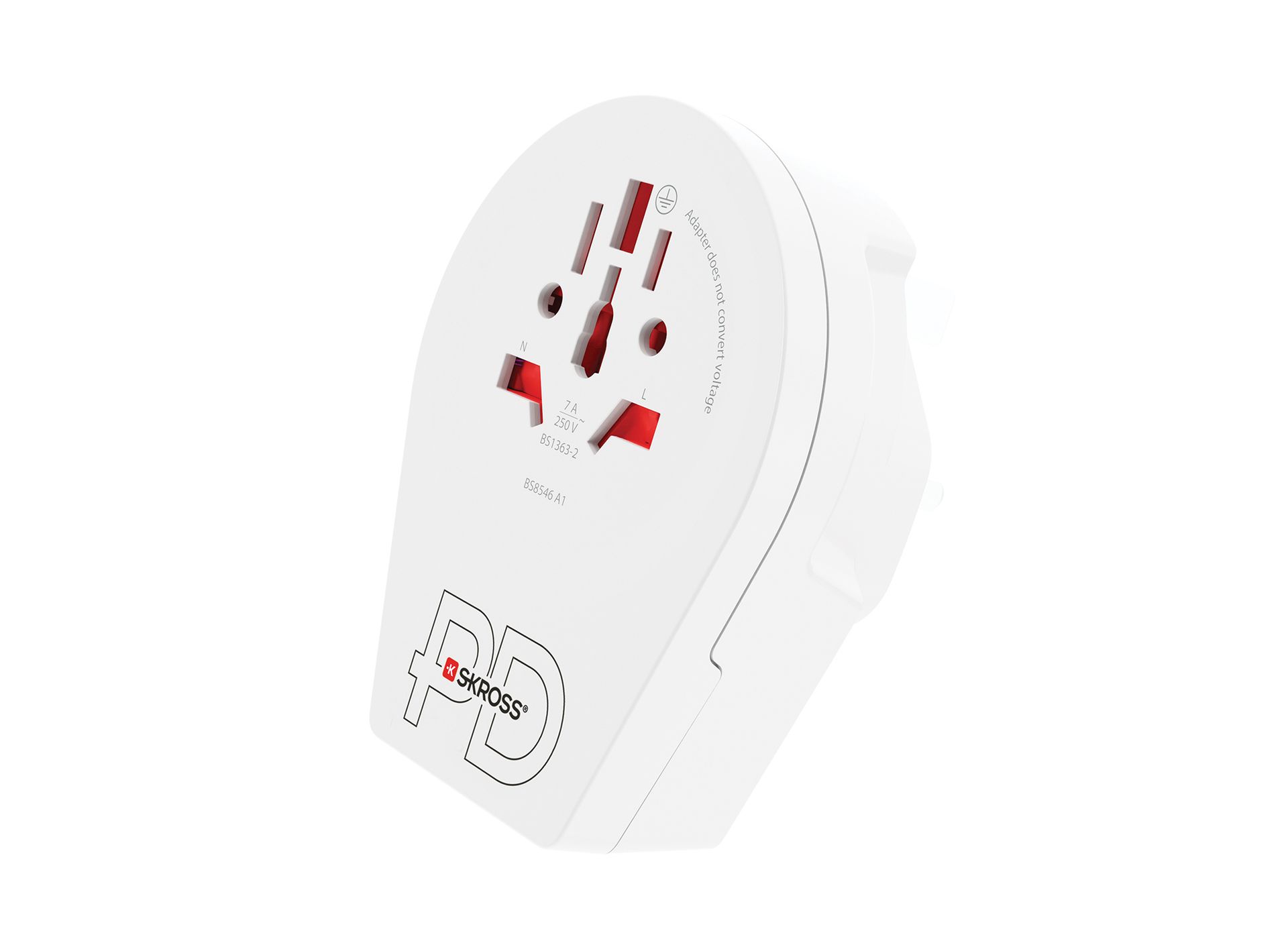 Skross World to UK USB AC20PD travel adapter side on