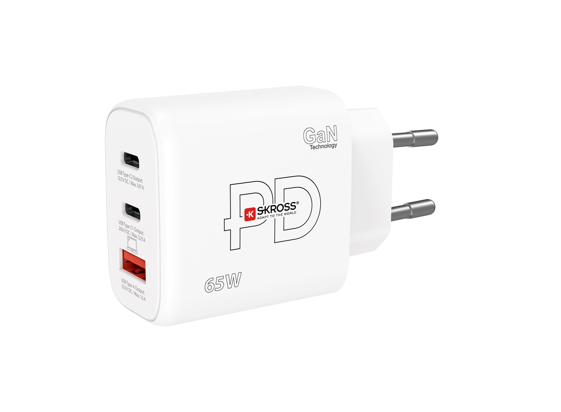 Skross USB Charger. Power Charger 65W power delivery GaN EU angled