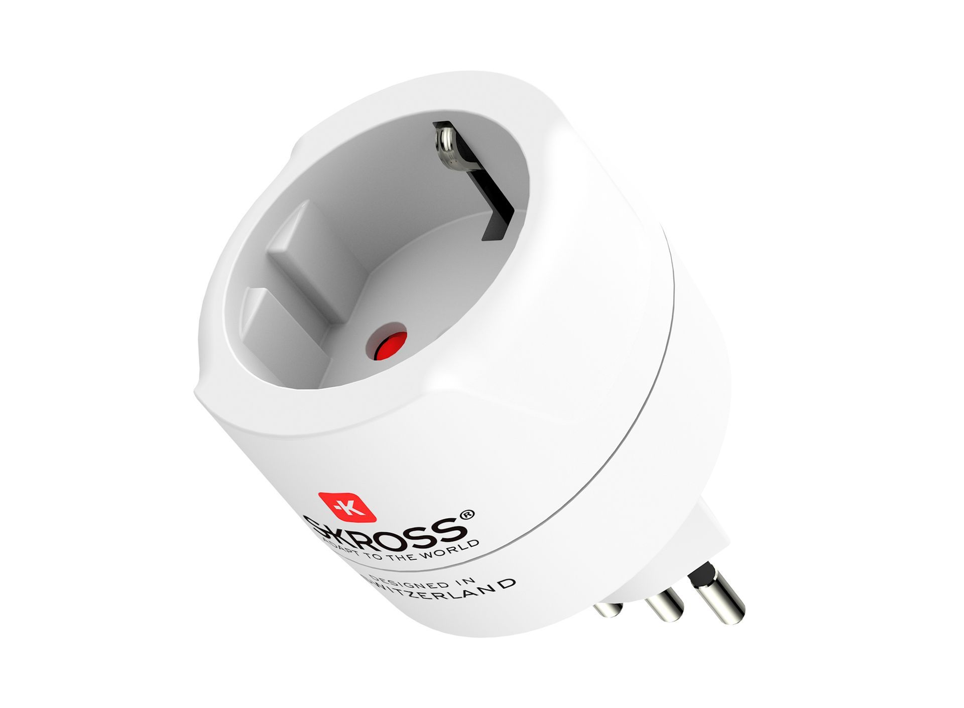 Skross Europe to Switzerland + Italy + Brazil Travel Adapter side on