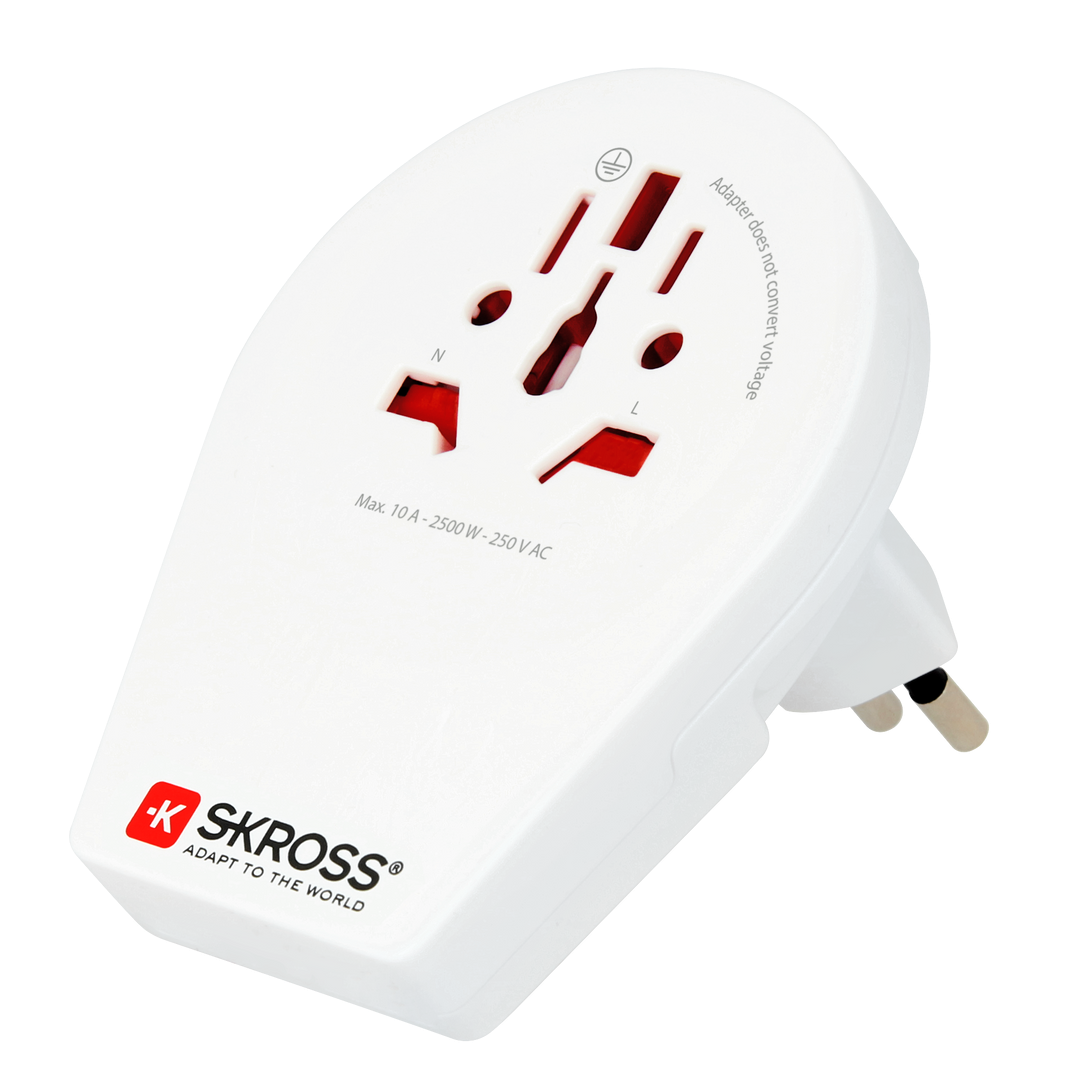Skross 3-Pole World to Switzerland + Italy + Brazil Travel Adapter
