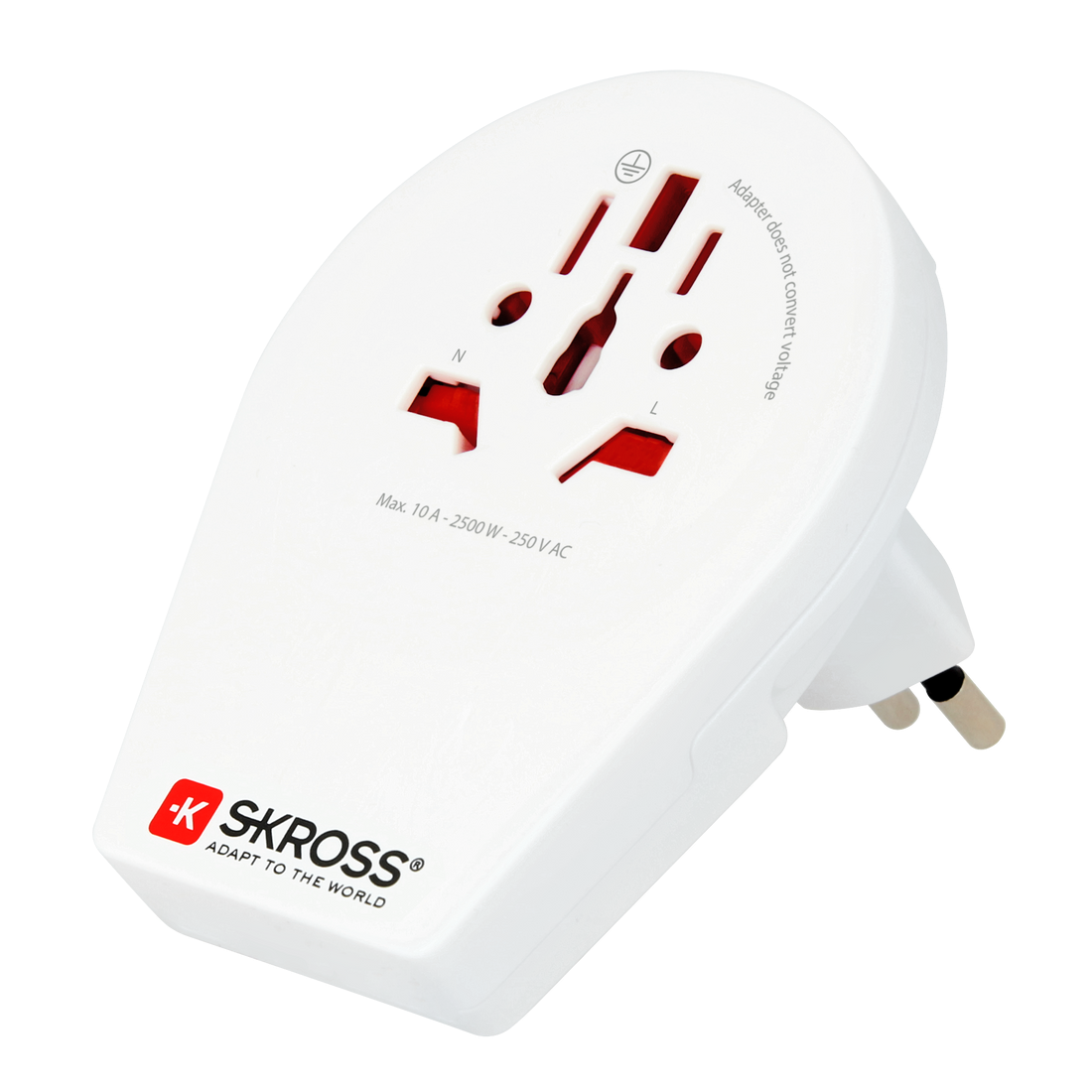 Skross World to Switzerland + Italy + Brazil Travel Adapter side on