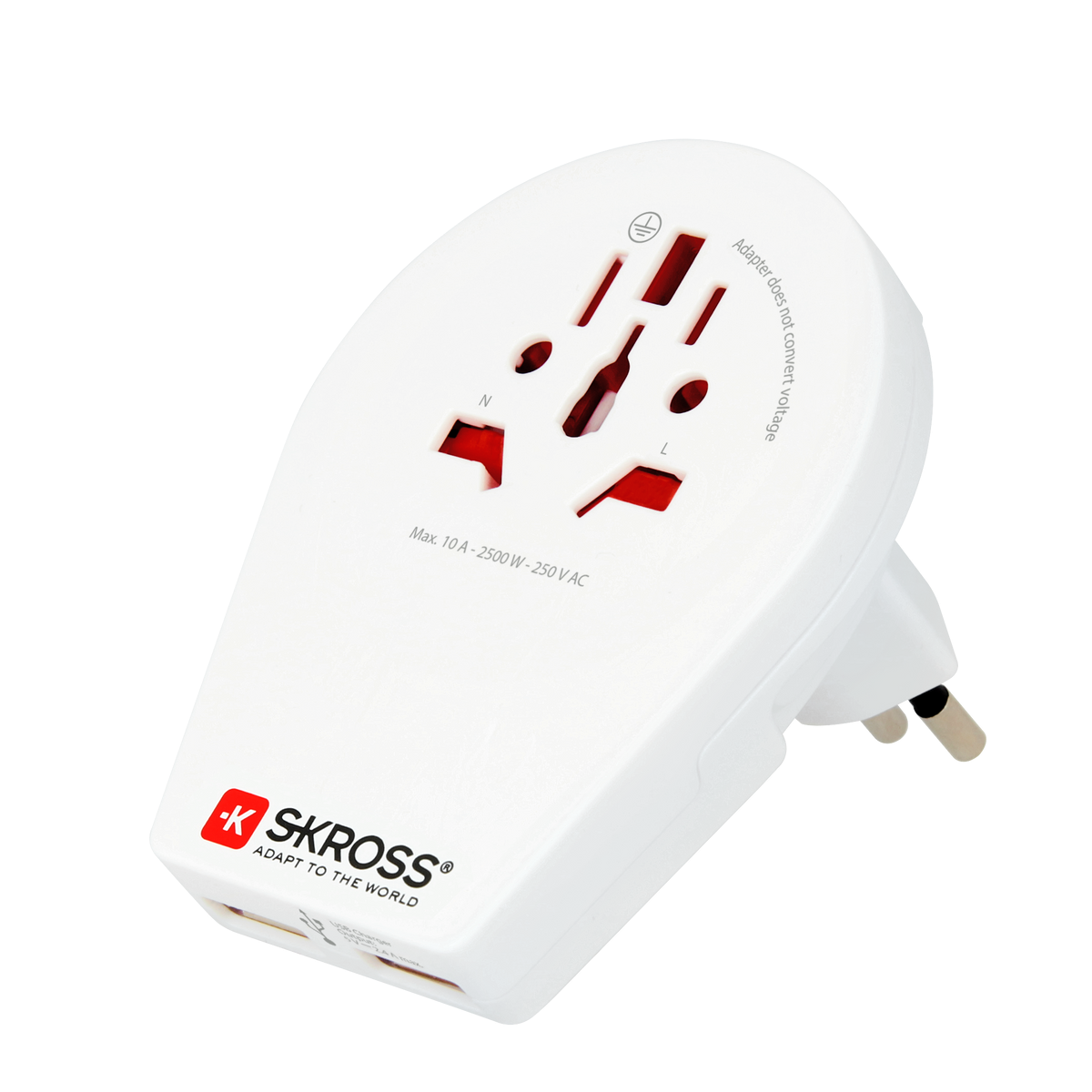 Skross World to Switzerland + Italy + Brazil USB Travel Adapter side on