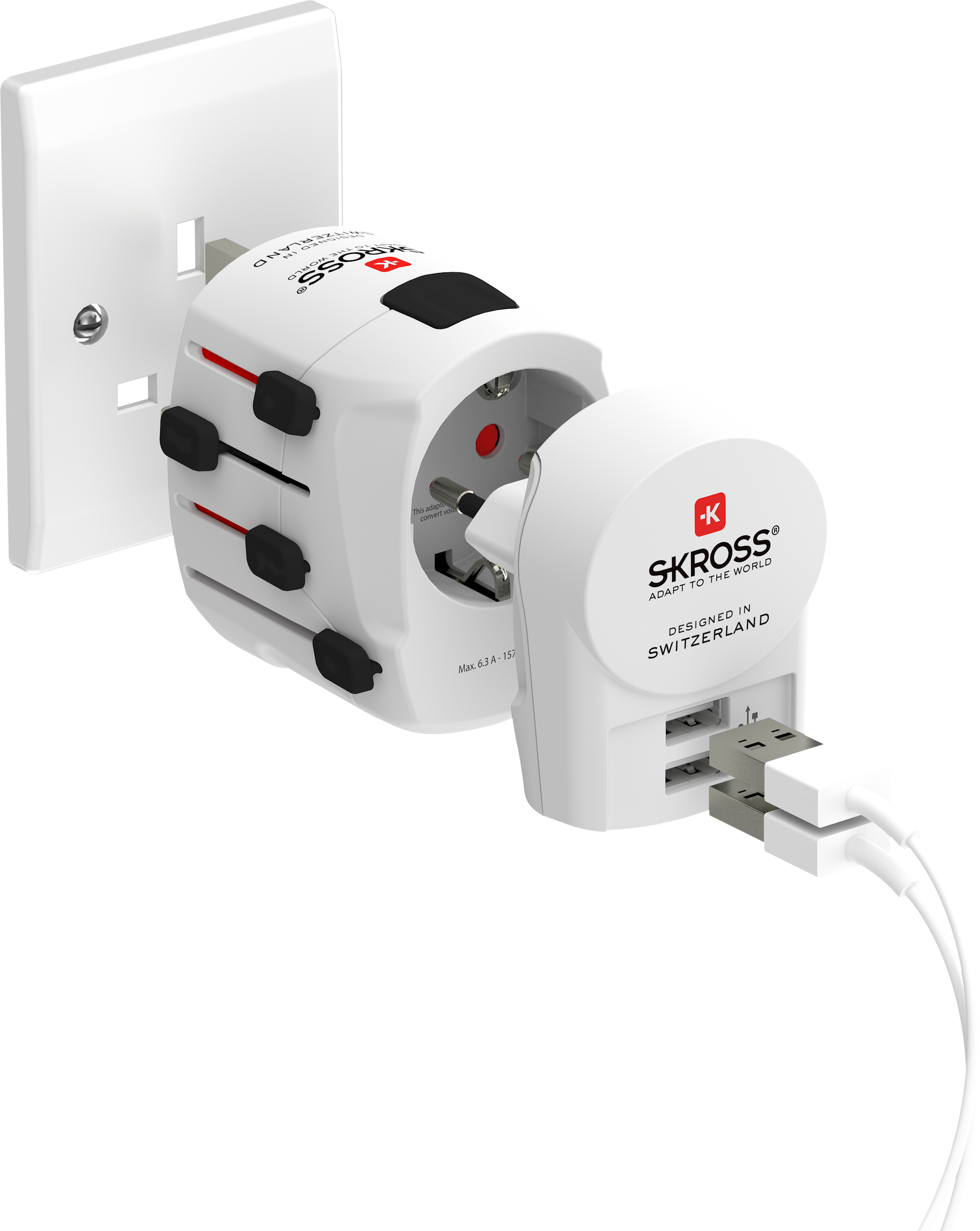 Skross 3-Pole PRO + USB 2xA Travel Adapter