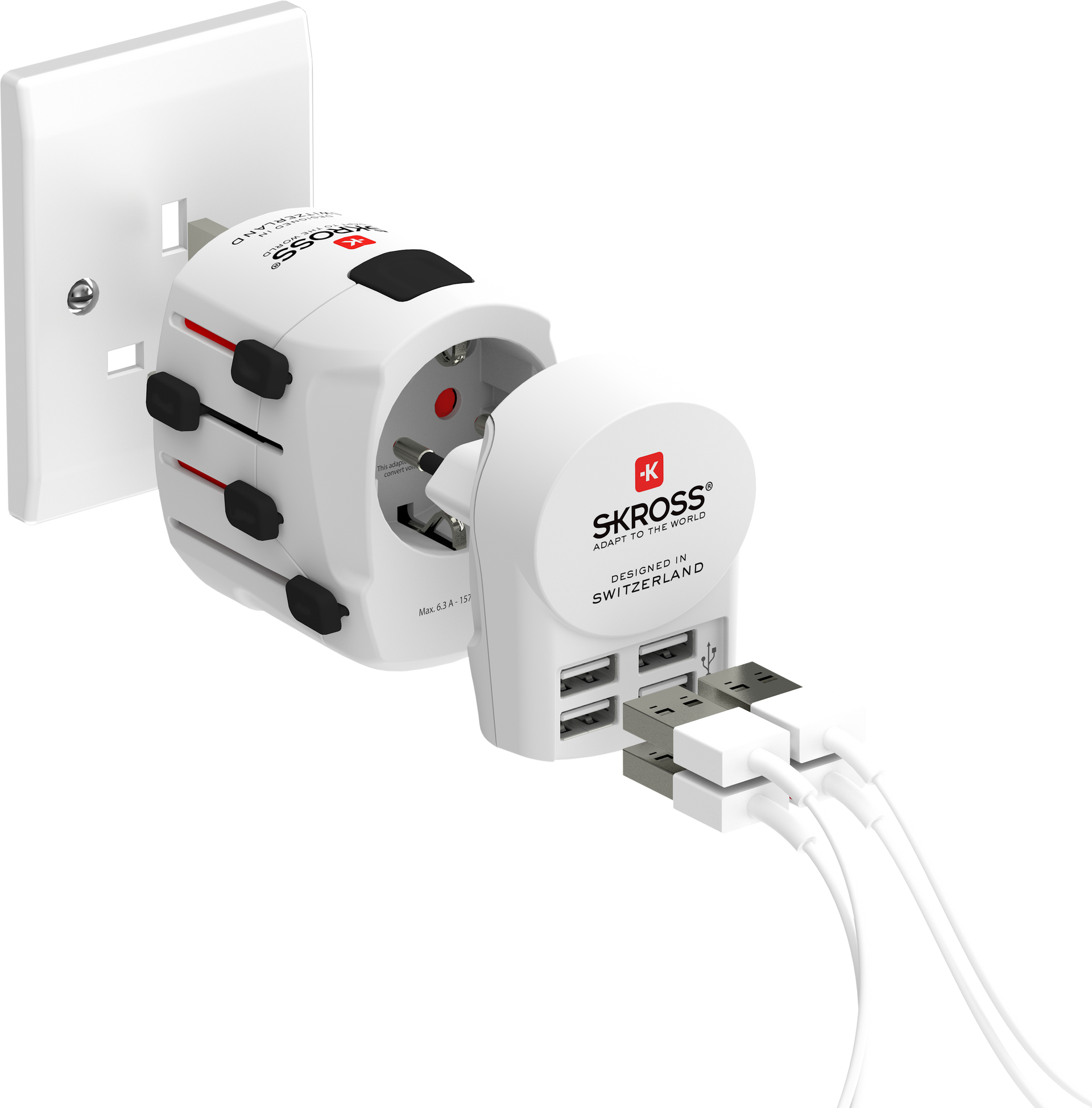 Skross 3-Pole PRO + USB 4xA Travel Adapter