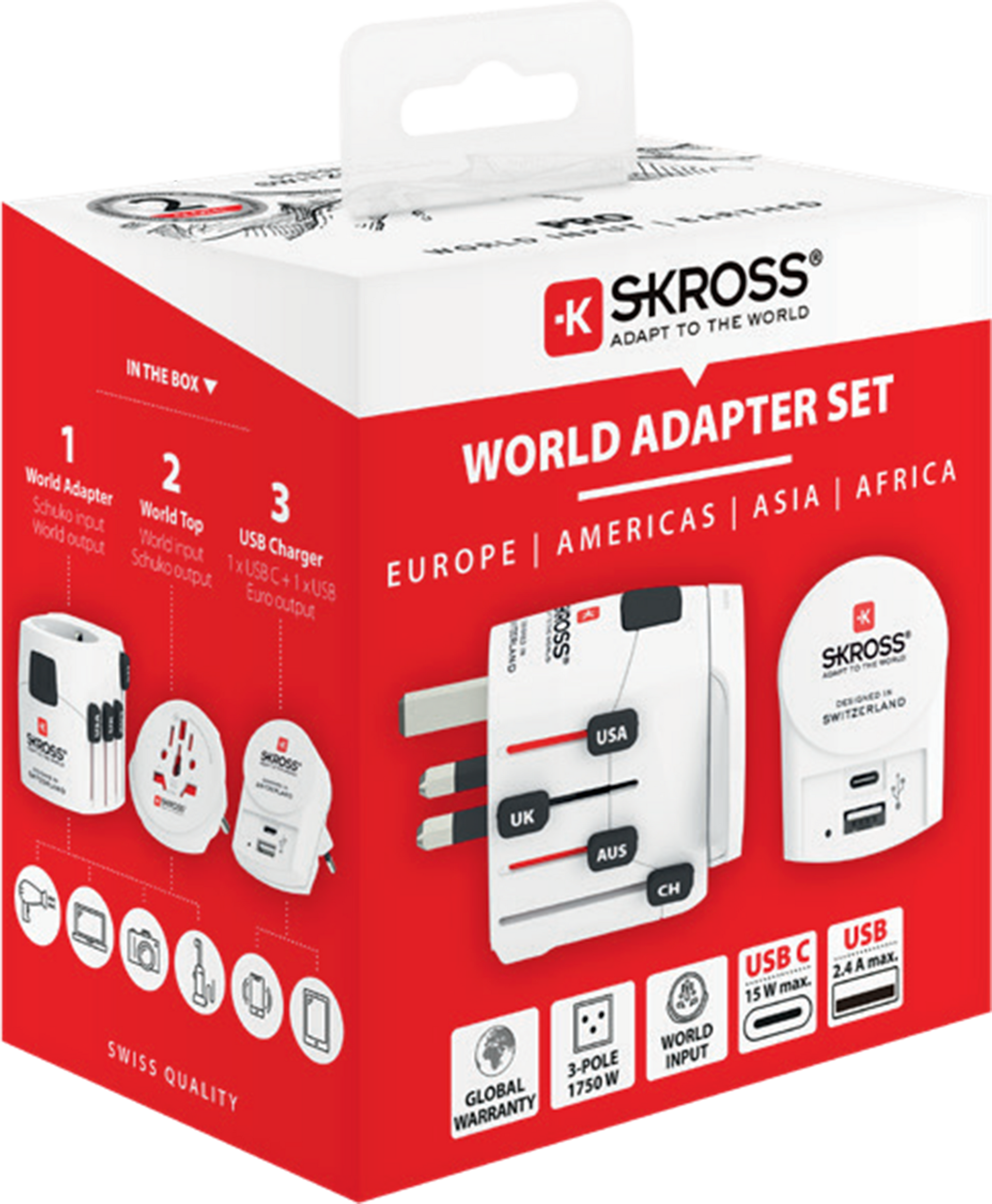 Skross 3-Pole PRO + USB AC Travel Adapter Packaging