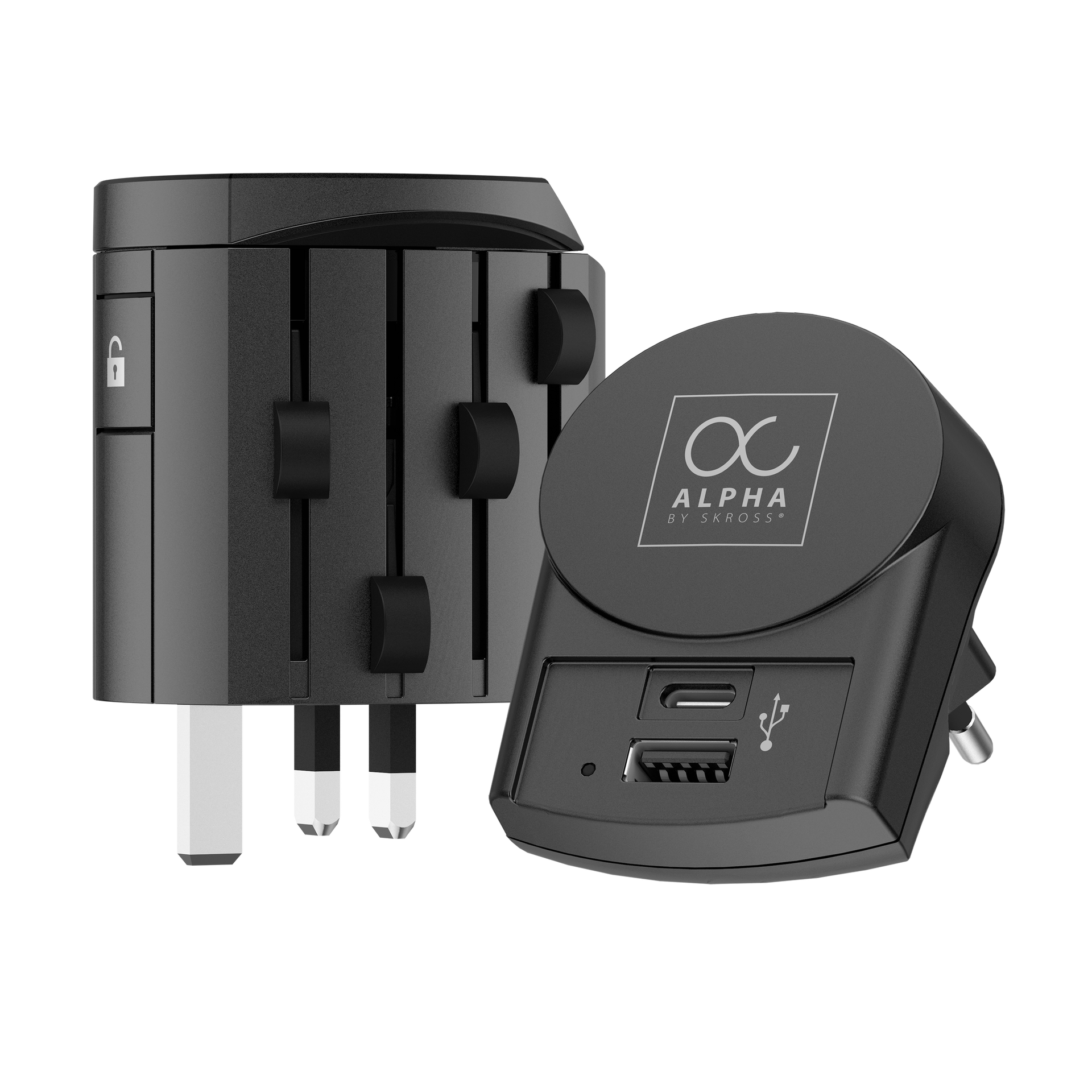 Alpha by Skross + A&C USB Premium 3-Pole Earthed Travel Adapter