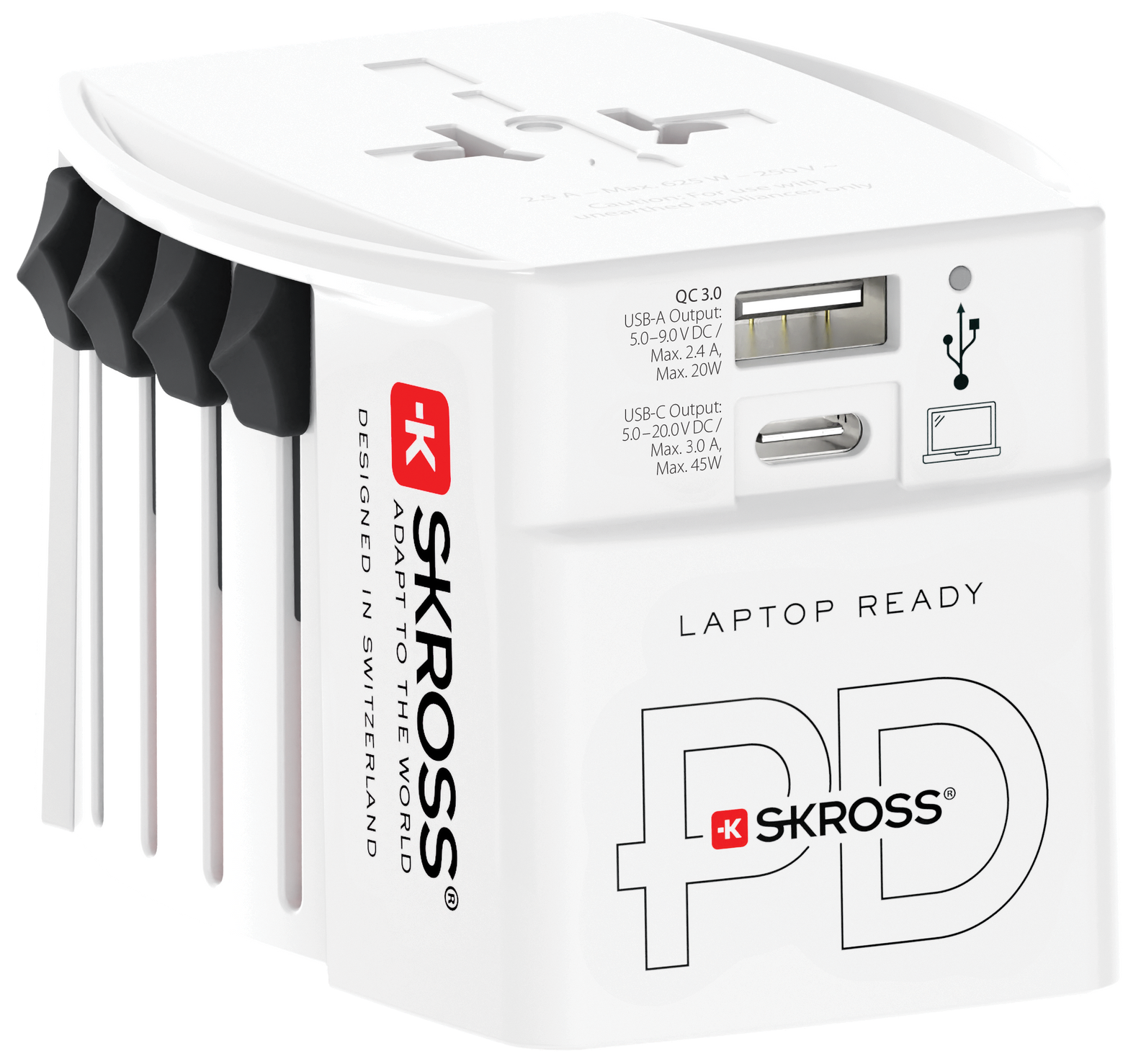 Skross 2-Pole MUV USB AC45PD Travel Adapter Front SKR-0244