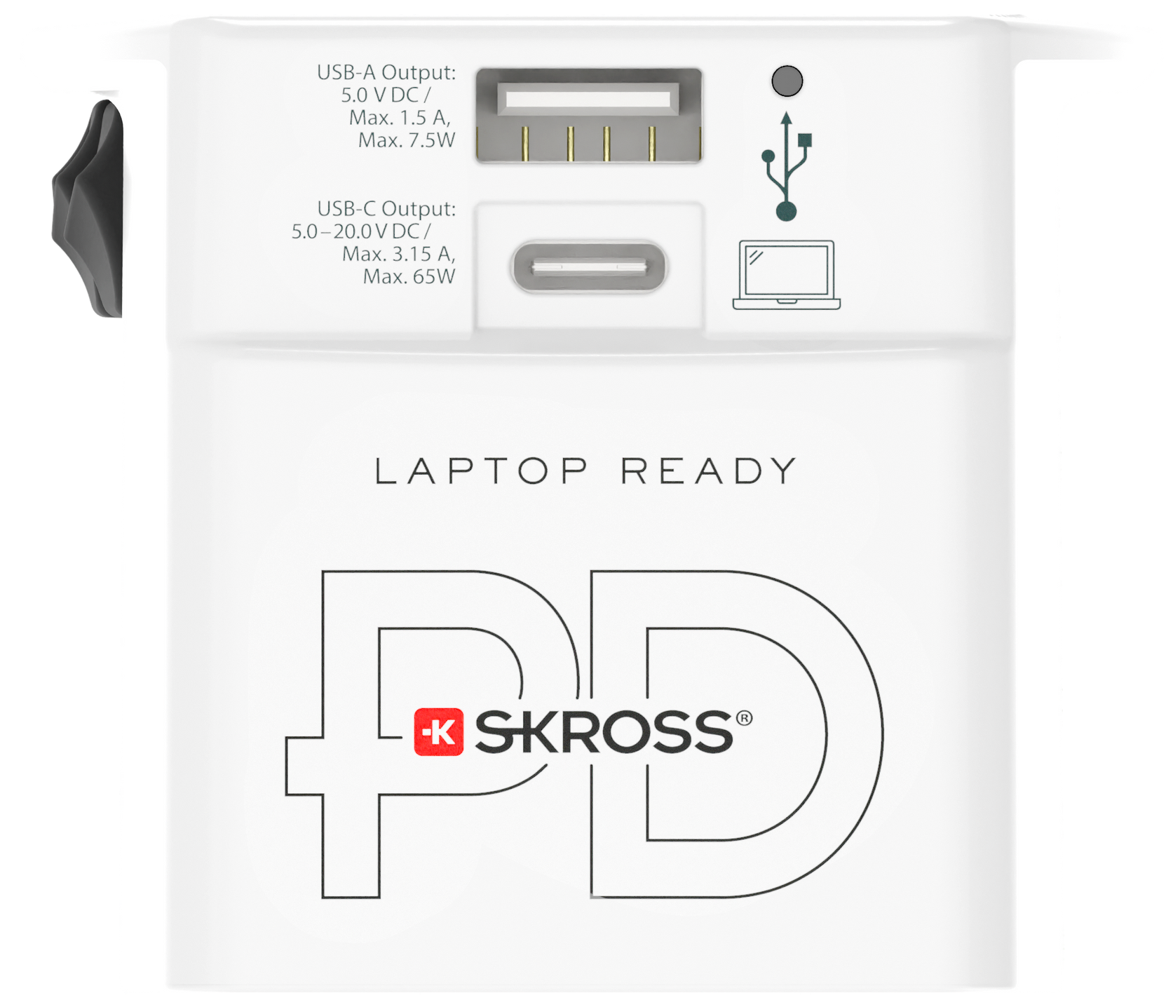 Skross 2-Pole MUV USB AC65PD Travel Adapter Front SKR-0245
