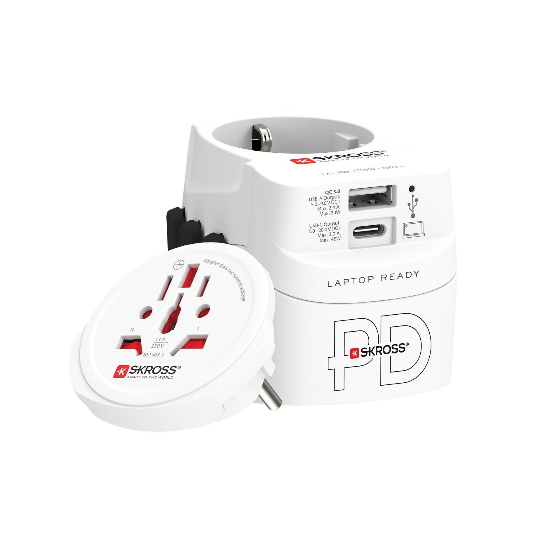 Skross power delivery PRO Light USB AC45PD - World 3-pole earthed travel adapter