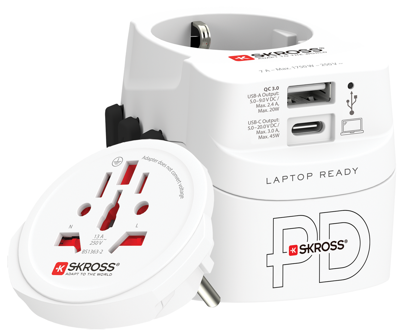 Skross 3-Pole PRO Light USB AC45PD - World Travel Adapter UK SKR-0249