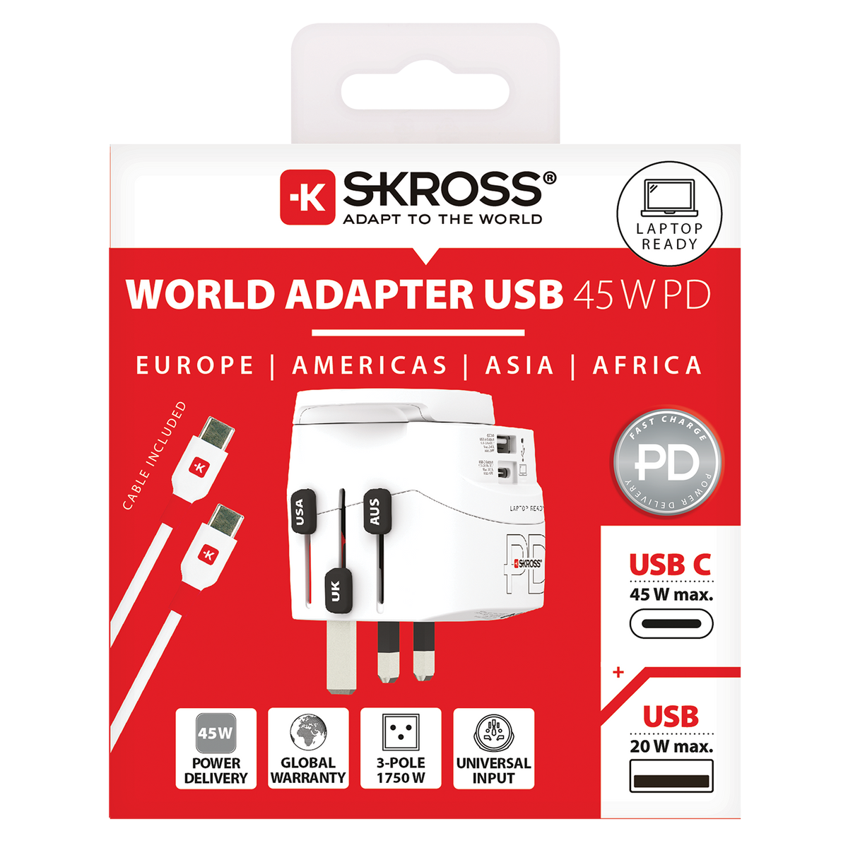 A world adapter usb 45w pd europe americas asia africa