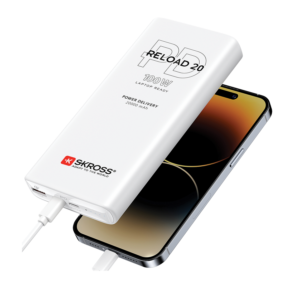 A cell phone is being charged by a power bank.