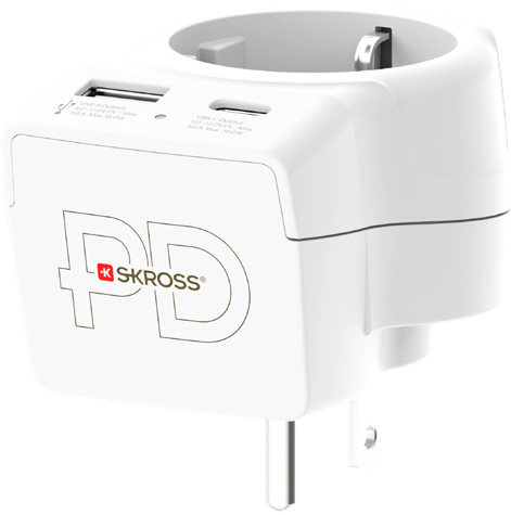 Skross 3-Pole Europe to USA USB AC20PD Travel Adapter