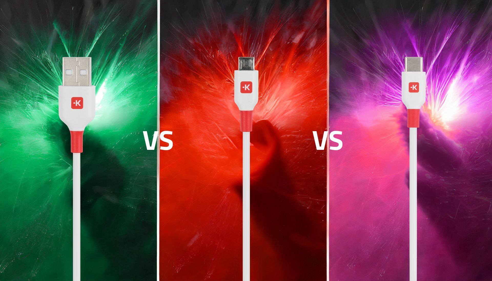 A comparison between USB-A, Micro USB and USB-C cables