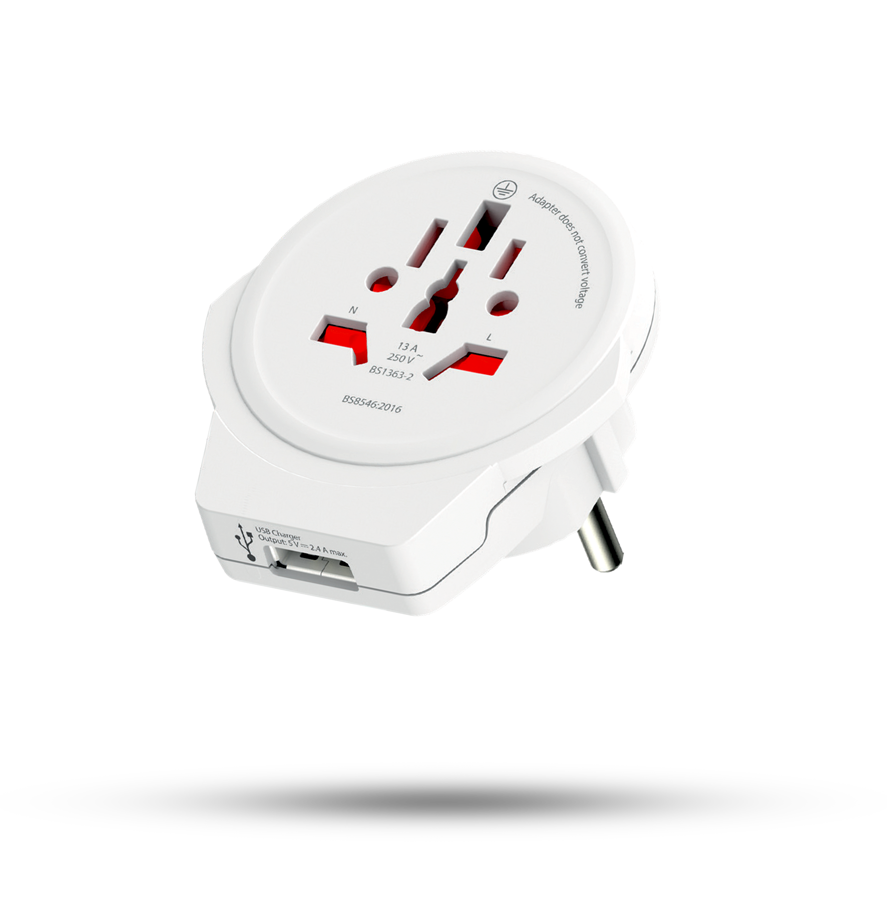 Skross 3-Pole earthed World to Europe USB promotional travel adapter
