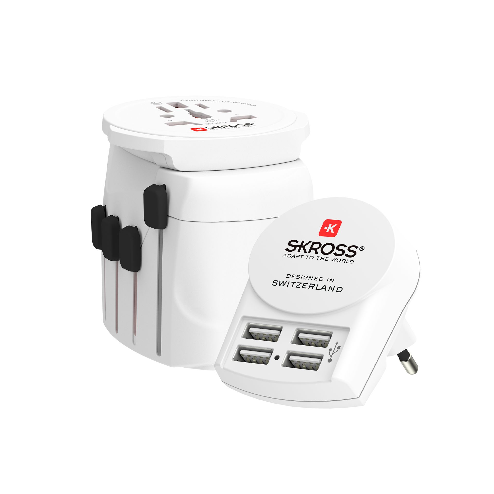 Skross PRO + USB (4xA) 3-Pole Earthed Travel Adapter