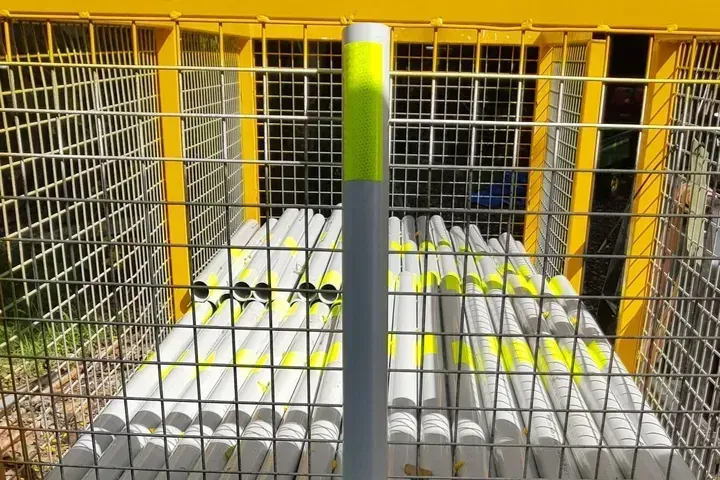 Yellow Metal Safety Poles in A Yellow Wire Cage — Jemal Enterprises In Finch Hatton, QLD