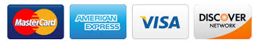 MasterCard, American Express, Visa, and Discover card logos.