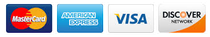MasterCard, American Express, Visa, and Discover card logos.