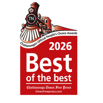 2026 Best of the Best Chattanooga award badge with red train illustration and white text