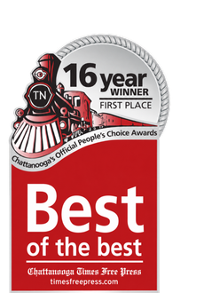 Best of the best award badge with red and silver design, marked “16 year winner” and “first place”