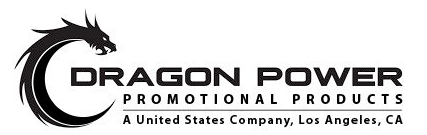 Logo for Dragon Power Promotional Products, featuring a dragon head and text.