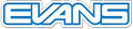 The name evans is written in blue and white on a white background.