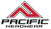 The logo for pacific headwear is a red triangle on a white background.