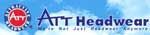 A logo for att headwear with a sun in the sky