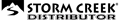 A black and white logo for a storm creek distributor