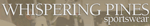 A logo for whispering pines sportswear is shown