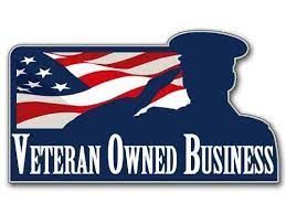A veteran owned business logo with a soldier saluting the american flag.