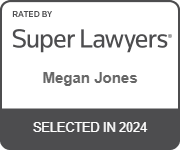 The logo for super lawyers megan jones is selected in 2024.