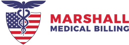 Logo for Marshall Medical Billing with a shield featuring a US flag and medical symbol.