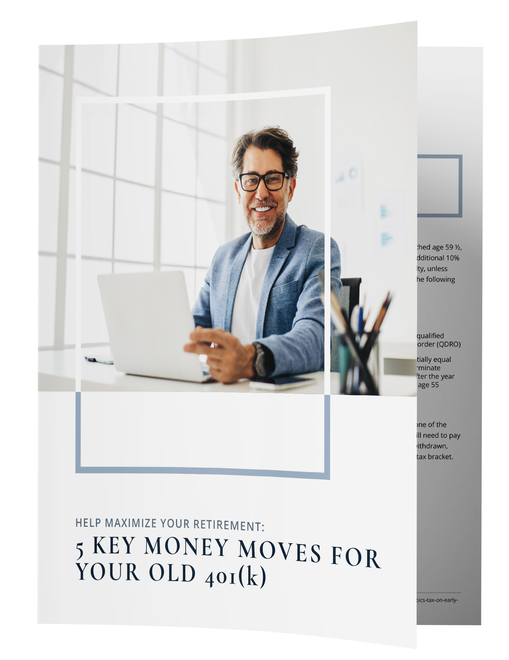 Brochure: Man smiling at laptop, 