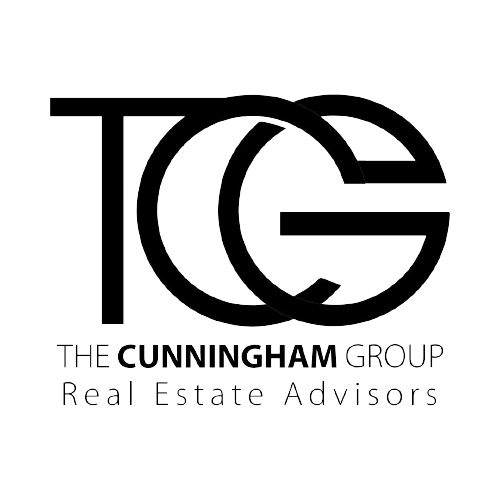 The cunningham group real estate advisors logo is black and white.