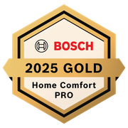 Bosch 2025 Gold Home Comfort Pro badge with gold hexagonal design and black trim