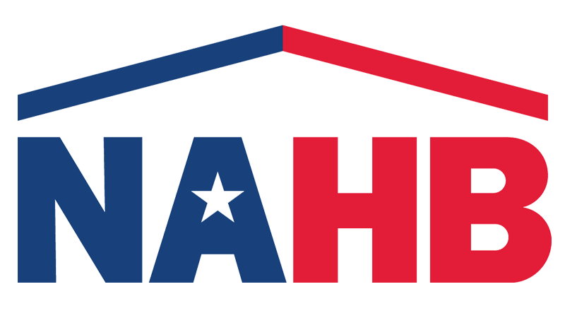 The nahb logo is a red , white and blue house with a star on the roof.
