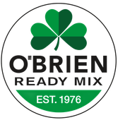 O'Brien Ready Mix logo with green shamrock and “EST. 1976” in a white circle