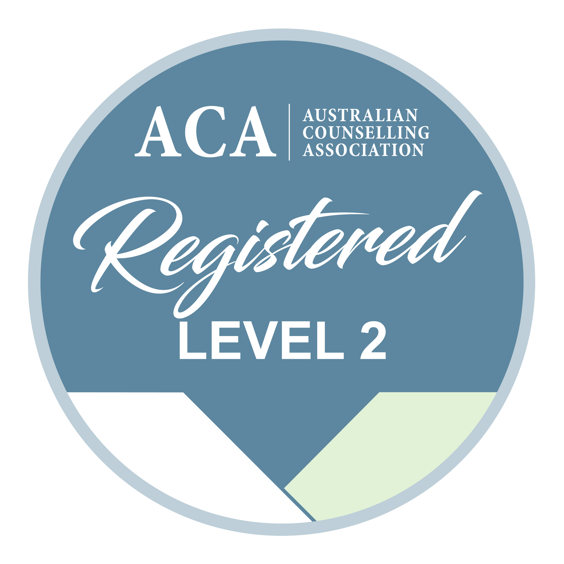 ACA Australian Counselling Association Registered Level 2 badge in blue and white