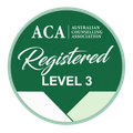 ACA Australian Counselling Association Registered Level 2 badge in blue and white