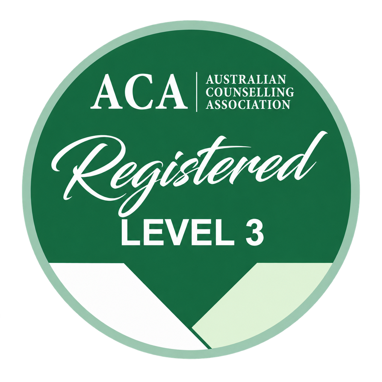 ACA Australian Counselling Association Registered Level 2 badge in blue and white