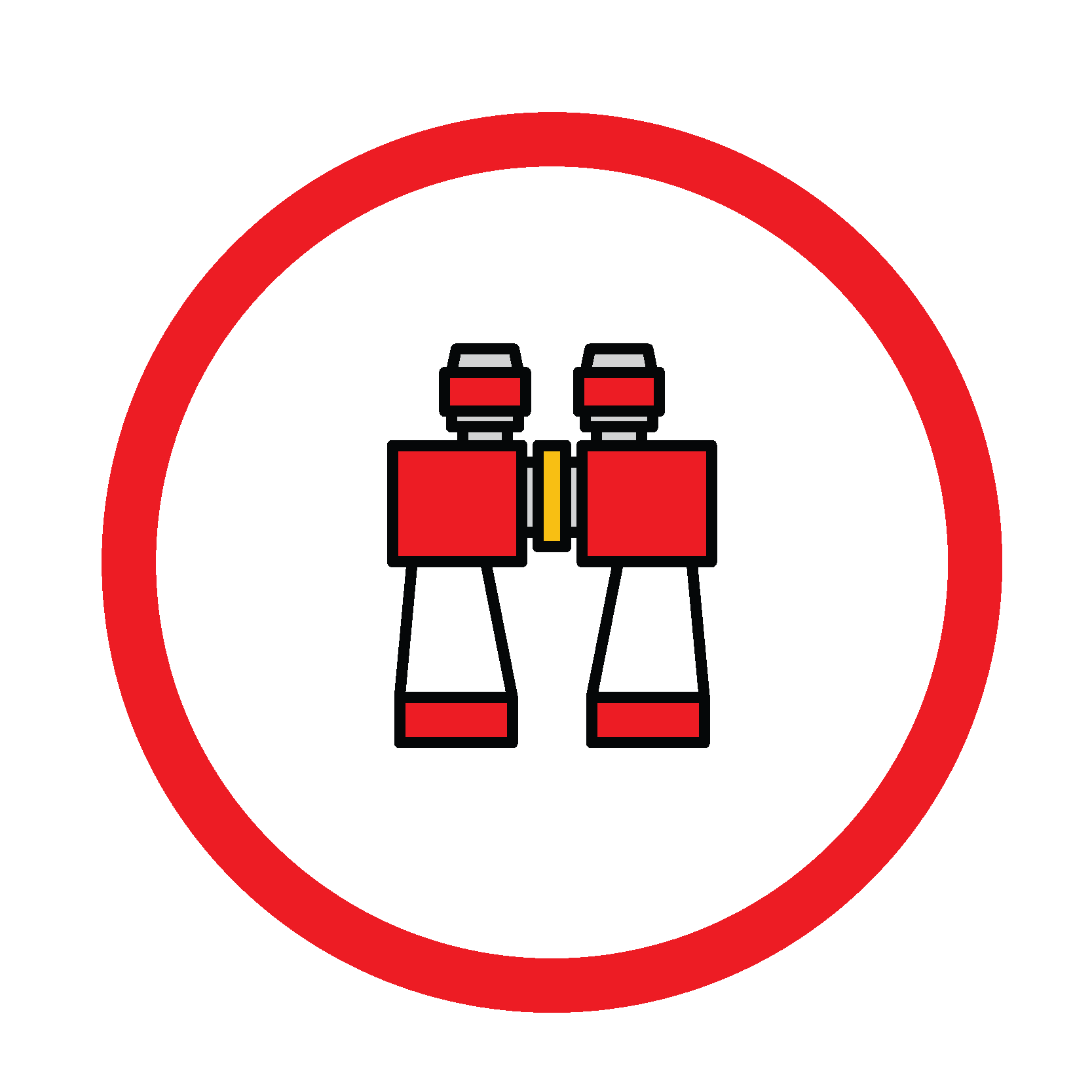 Red binoculars inside a red circle.