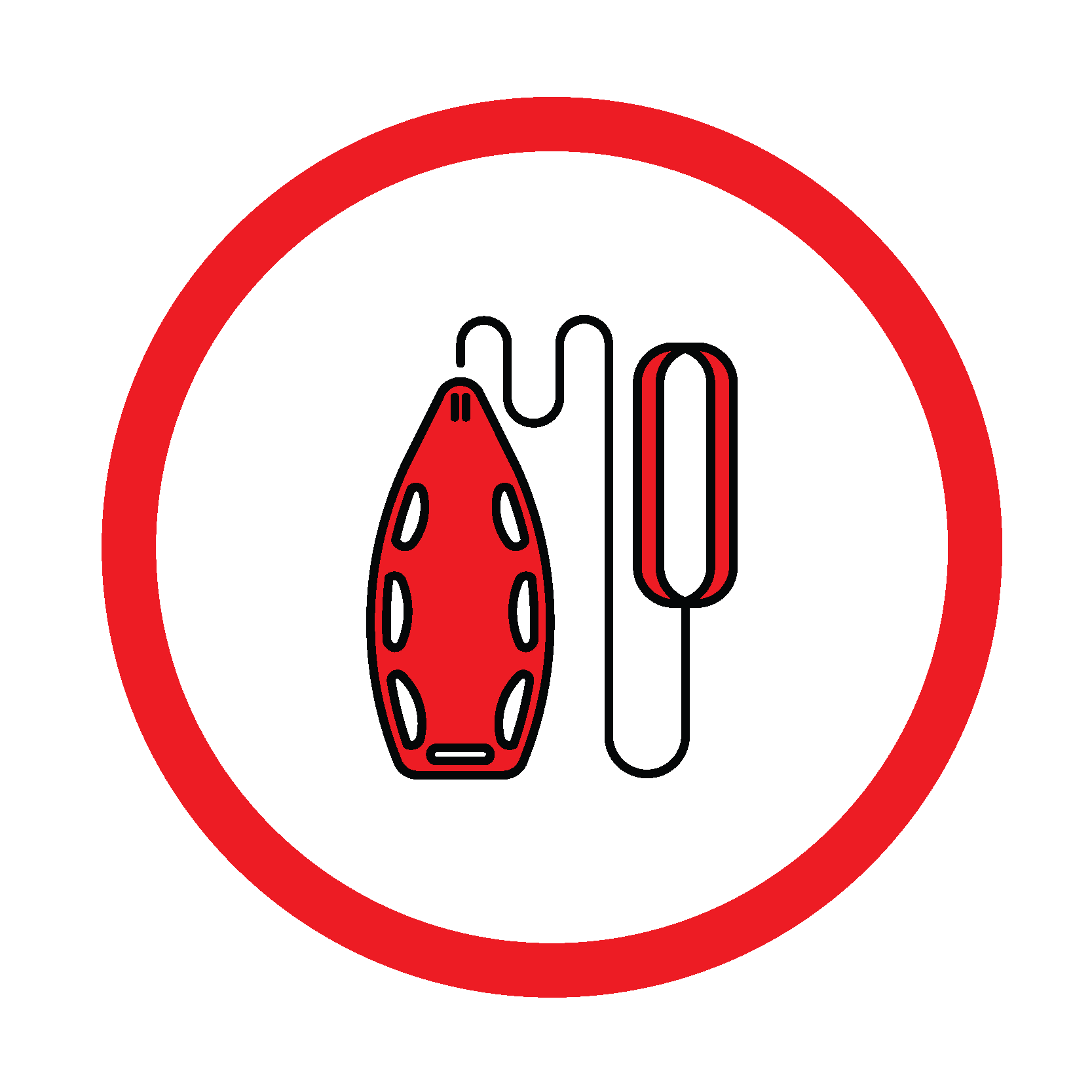 Red and white lifeguard rescue buoy icon within a red circle.