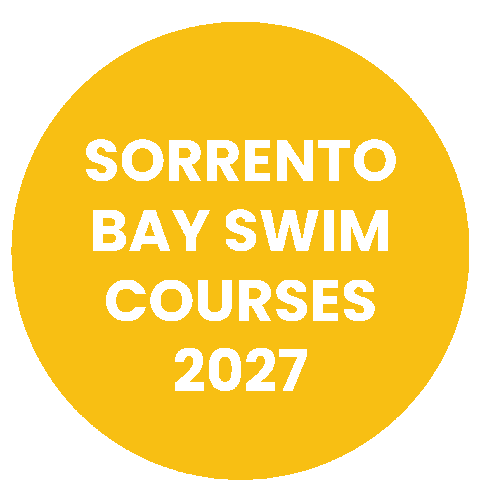 Yellow circle with white text: Sorrento Bay Swim Courses 2026.