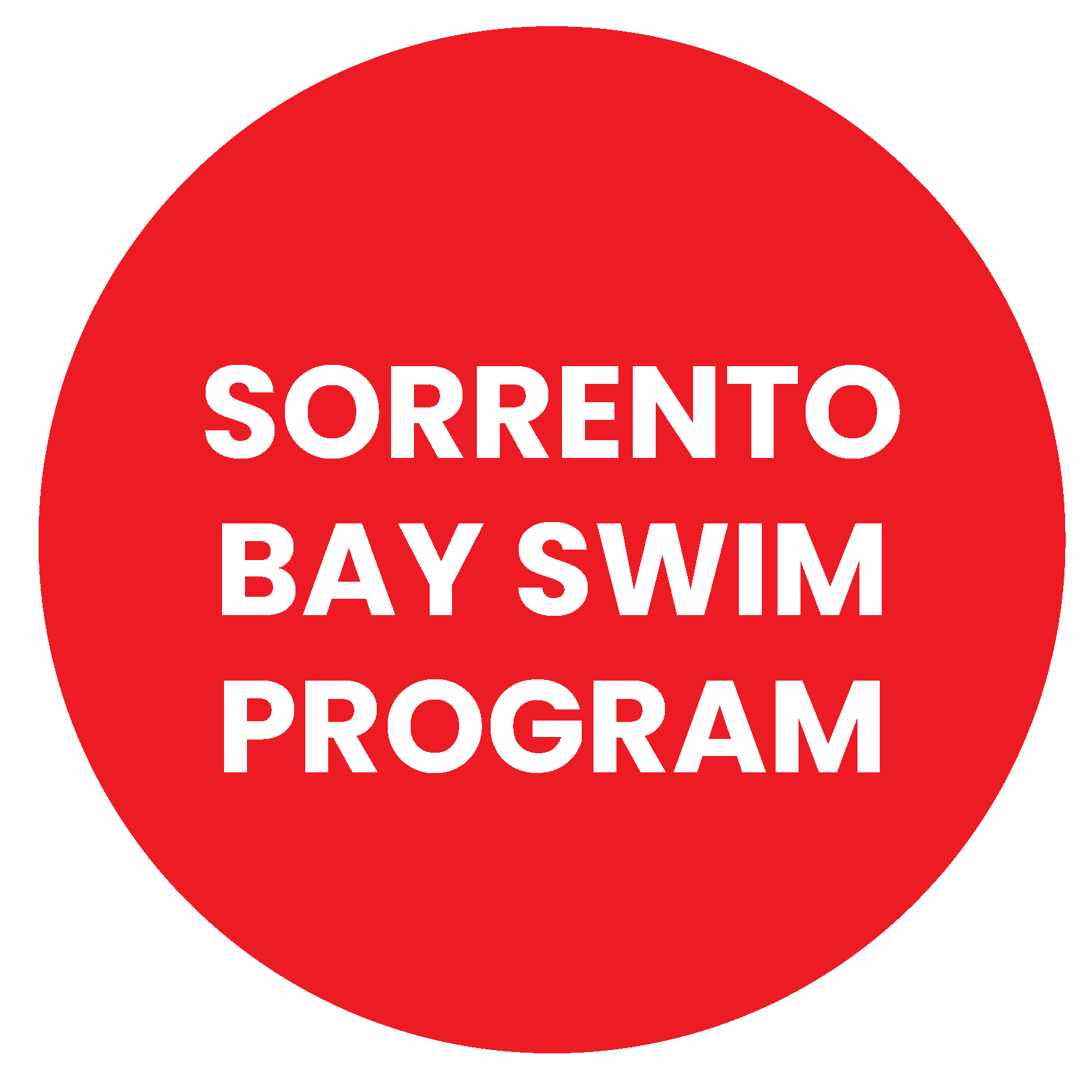 Red circle with white text: Sorrento Bay Swim Program.