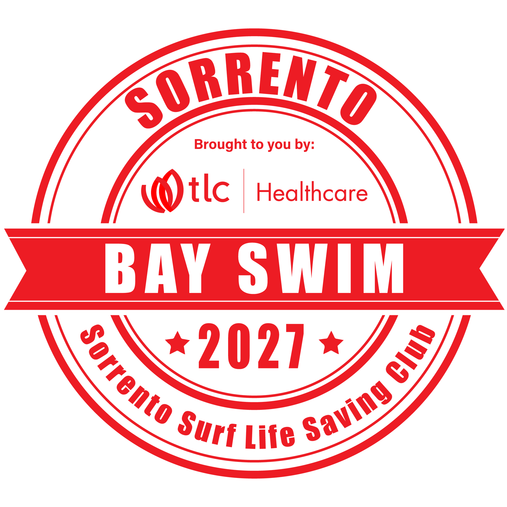 Red Sorrento Bay Swim 2026 logo with