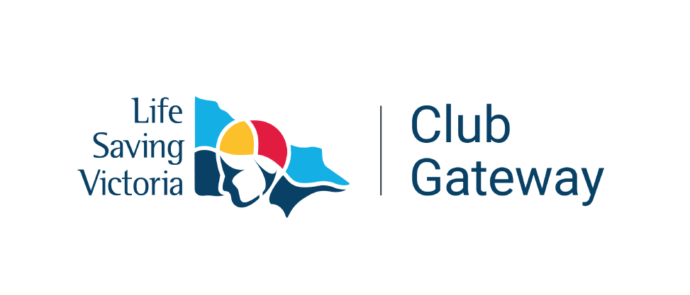 Logo of Life Saving Victoria and Club Gateway. Includes blue, yellow, red shapes.